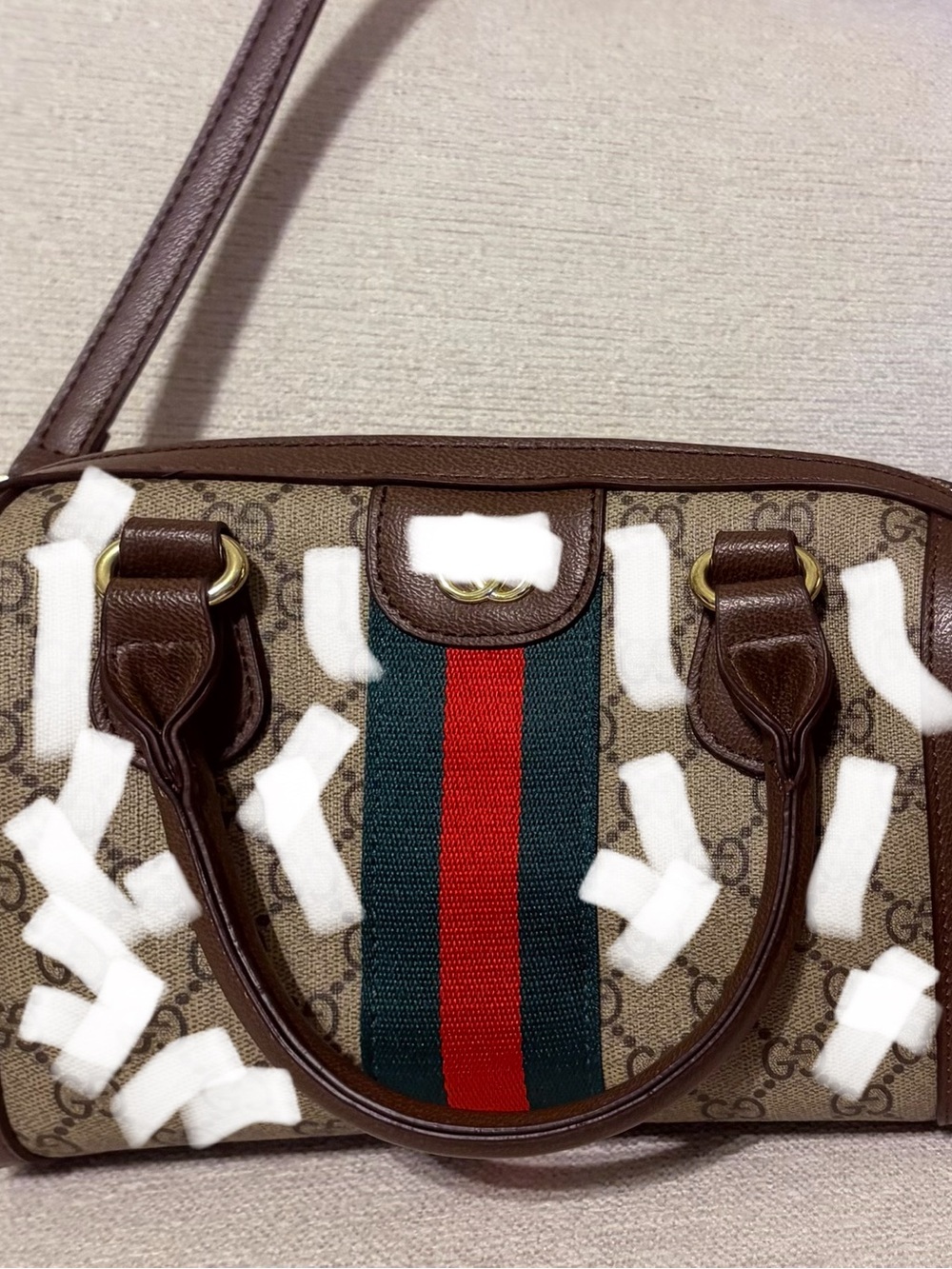 Brown Canvas Mini Bag with Signature Web Stripe